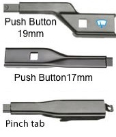 Типы креплений щеток стеклоочистителя - Push button, Pinch tab