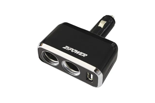 Разветвитель прикуривателя с поворотом на 90 градусов. 2 гнезда, 1 USB-выход