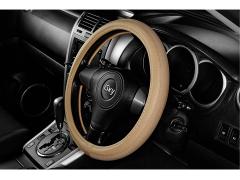 Чехол на руль iSky с рельефной тканевой вставкой, кожзам, размер S, светл.-сер.